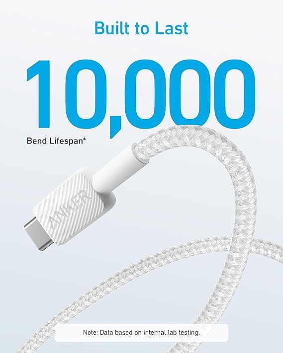 ANKER USB-A to USB-C 3ft Braided PD Cable, 0.9m, White ANKER USB-A to USB-C 3ft Braided PD Cable, 0.9m, White